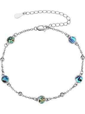 Sterling Silver Anklet Bracelet with Natural Stone Beads - Summer Beach Jewelry
